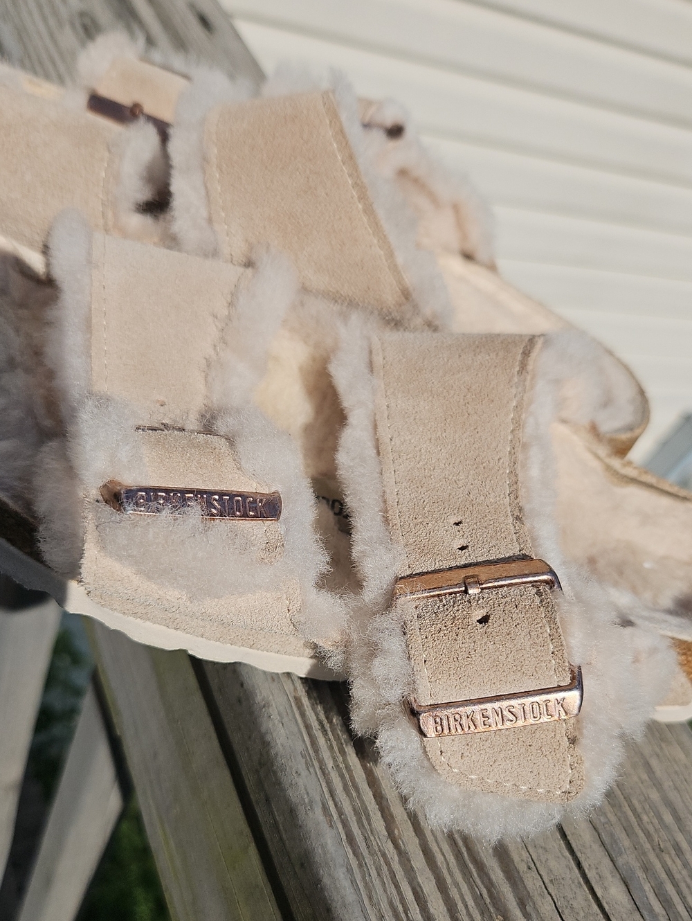 Birkenstock Arizona Shearling Sandals – Size 39 | Suede & Rose Gold Buckles - Picture 3 of 8